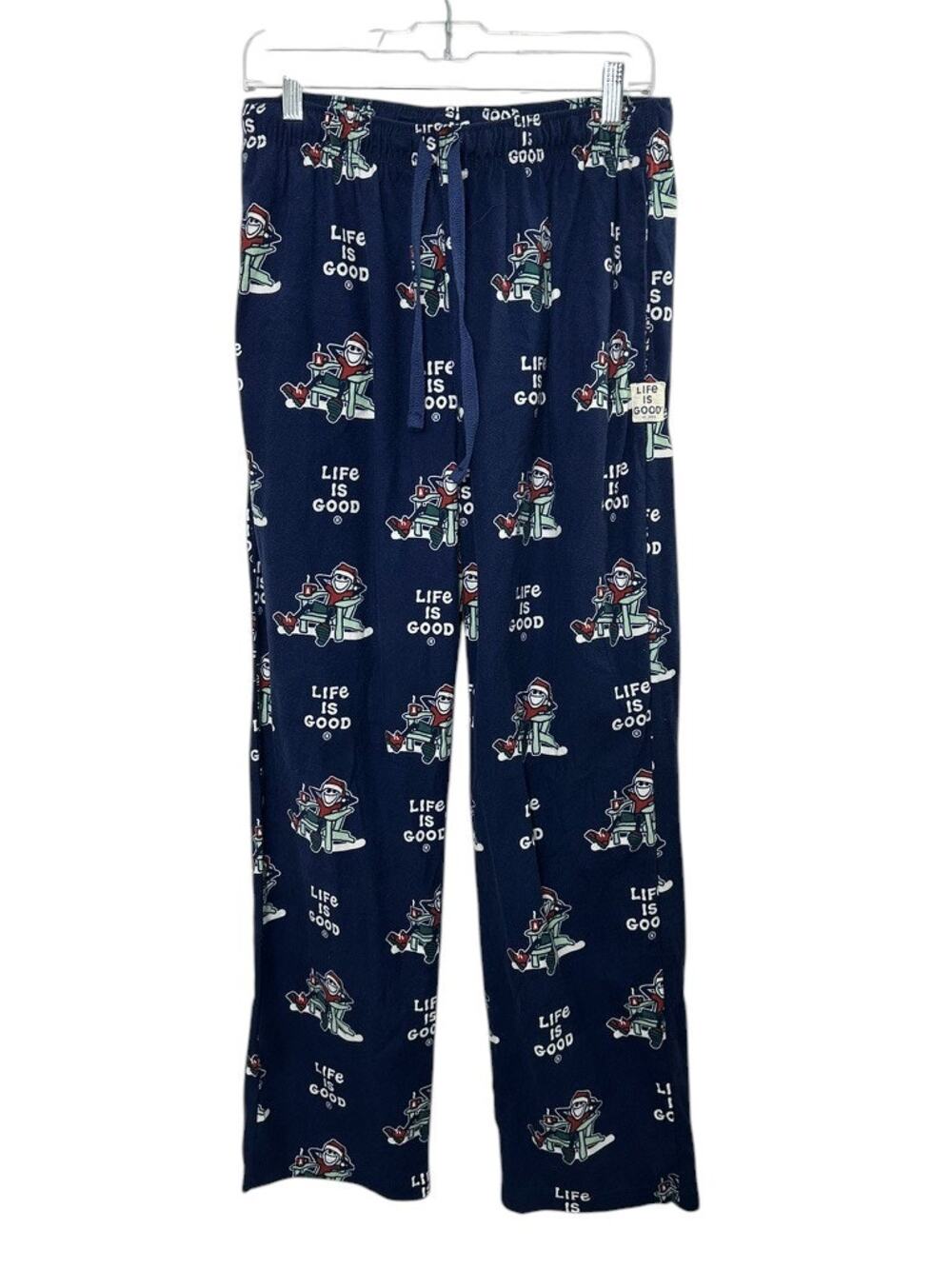 Life Is Good Navy Brushed Flannel Pajama Lounge Pants ADIRON SANTA JAKE Sz Large